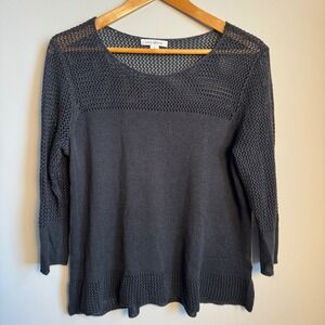 John Paul Richard Womens Knit Sweater 3/4 Sleeve Mesh Top Black Large Whimsigoth